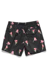 Afends Mens Baywatch - Black Alstro - Elastic Waist Swim Shorts