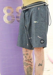 Afends Mens Kettleish - Hemp Fixed Waist Boardshort - Black