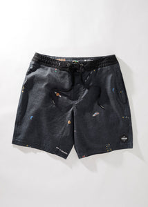 Afends Mens Kettleish - Hemp Fixed Waist Boardshort - Black